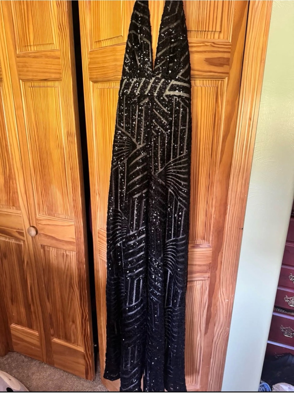 Black Sequin Halter Top Jumpsuit